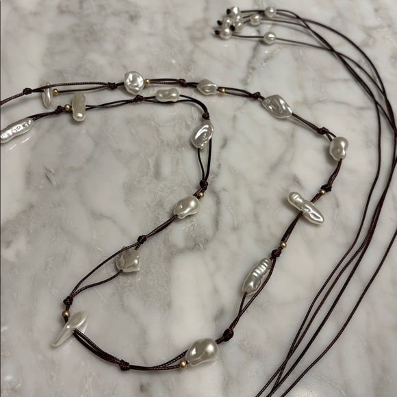 🤍Elegant Pearl and Brown String Belt / Necklace - Picture 2 of 6